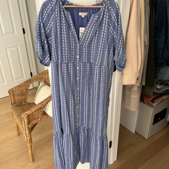 LOFT Blue and White Striped Dress - Picture 2 of 3